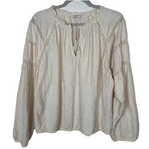 Lucky Brand tops Sz L Embroidered Peasant Lace insert Boho Coastal Cowgirl